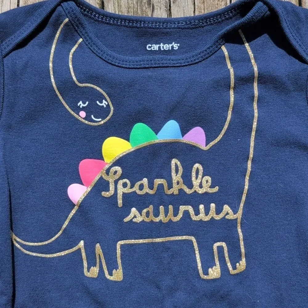 Carter's 18 Month Sparkle Saurus Long Sleeve Blue Onesie Bodysuit
